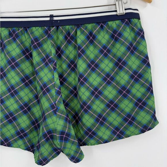 Aerie Plaid Sleep Shorts in Green/Blue | Medium - Picture 4 of 5